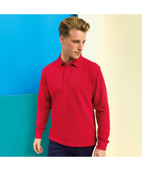Plain Men's classic fit long sleeved polo Asquith & Fox 200 GSM